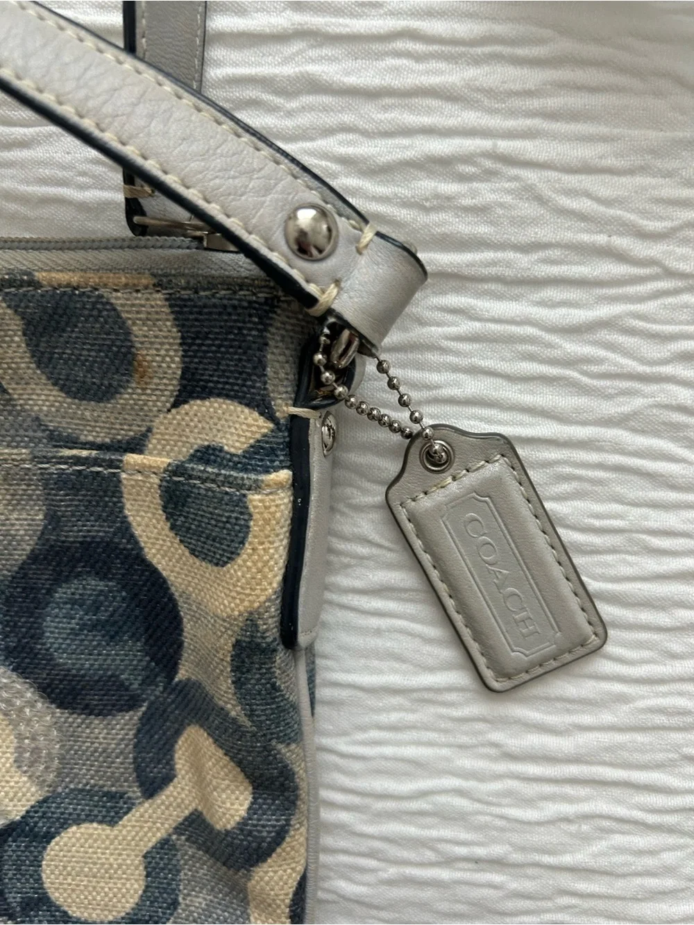 Vintage Coach Navy and Beige Signature Circle Print Crossbody Bag